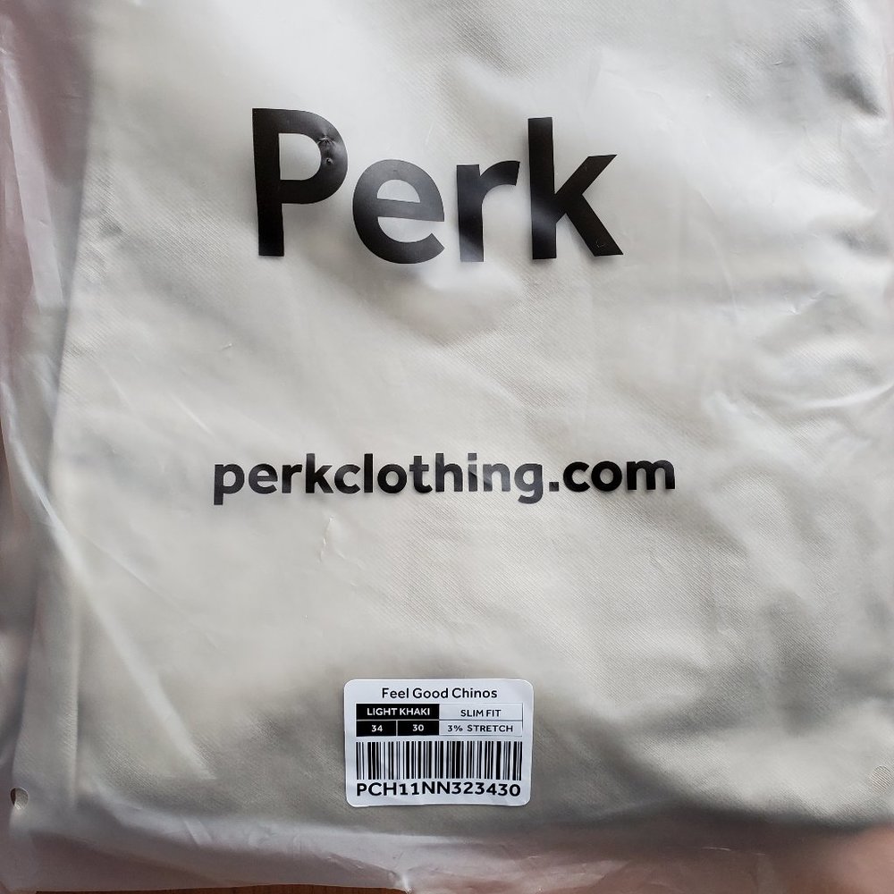 NEW Mens PERK Feel Good Chinos Slim Fit / Stretch - light khaki. Size 34x30